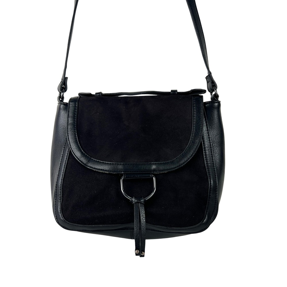 Madden Girl Black Faux Leather Suede Crossbody Bag Tassel Flap Handbag